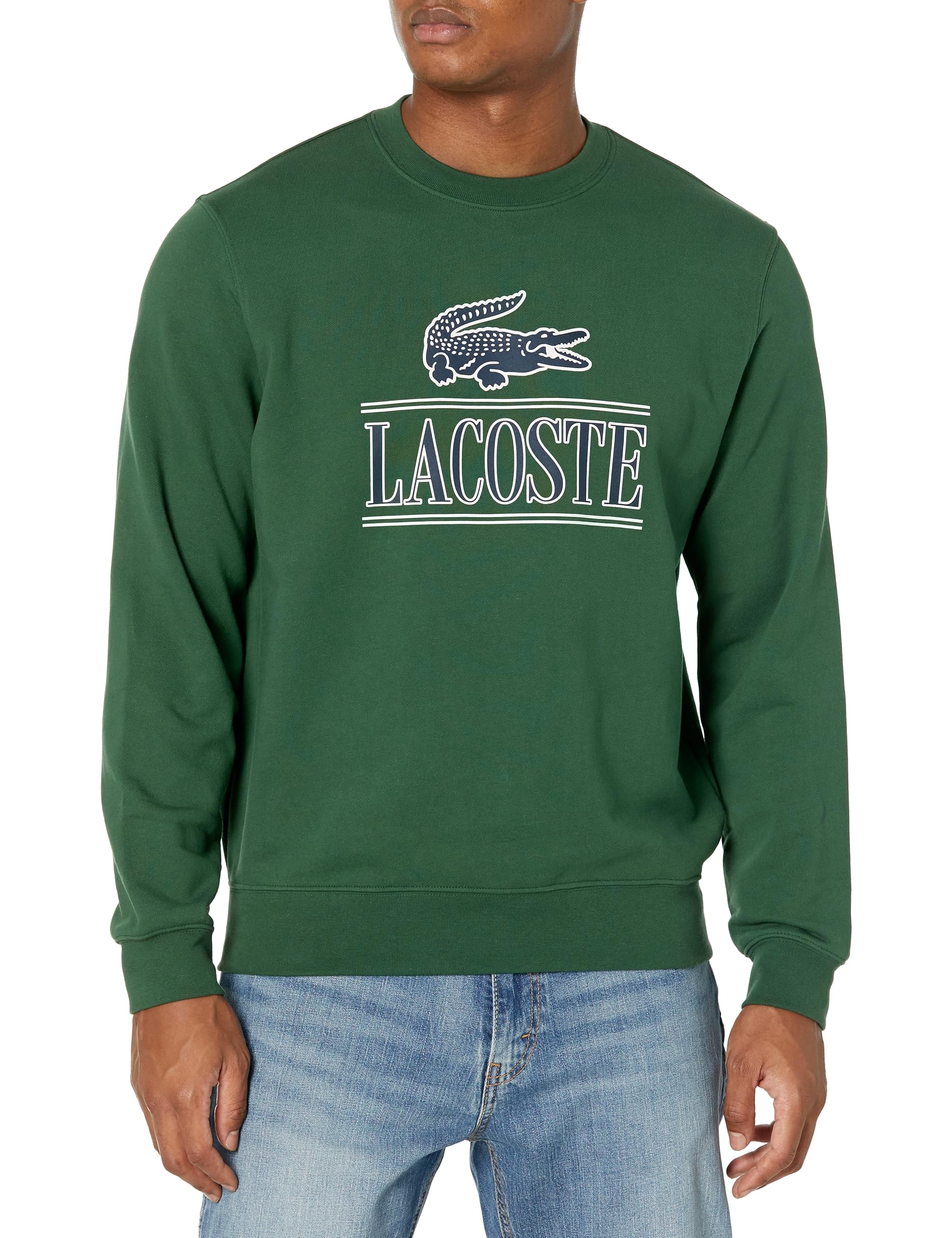 Amazon.com: Lacoste Men's Fleece Crew Neck Print Sweatshirt, Green
