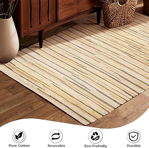 Miniatura 142 de Alfombra de trapo 100% algodón de 2 x 3 pies, lavable multicolor, alfombra Chindi tejida a mano y reversible para sala de estar, cocina, entrada