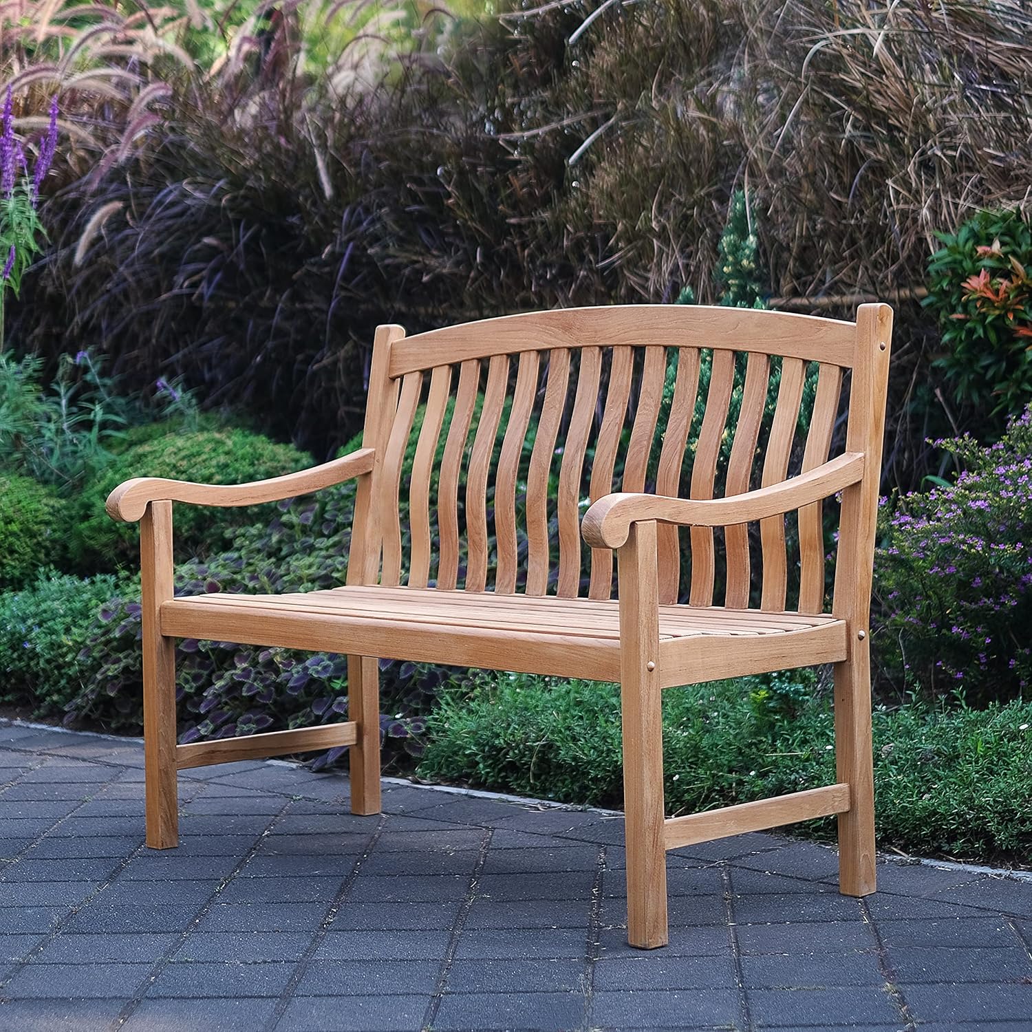 Teak Outdoor Bench Natural Traditional Backed
