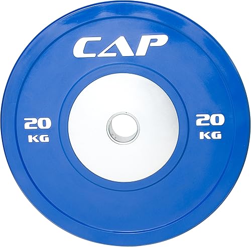 CAP Barbell - Disco de goma de competición olímpica, con centro de acero (individual), compatible con barras de 5.08 cm.