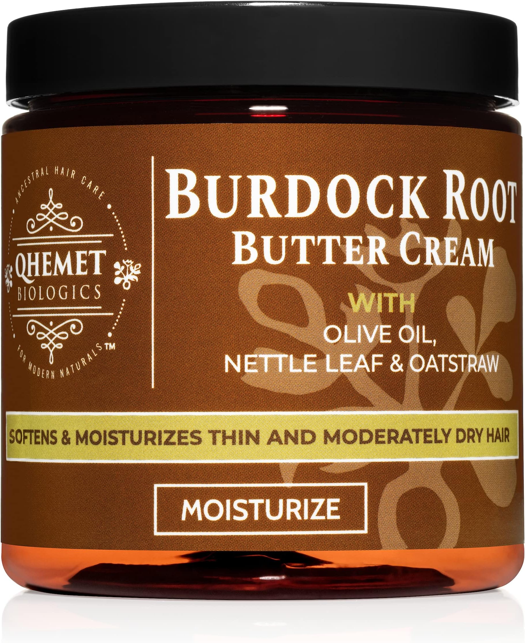 Qhemet Biologics Burdock Root Butter Cream - Leave-In Moisturizer for Low Porosity Hair - Helps Soften and Smooth Dry, Brittle Edges - Conditioning Botanicals to Nourish Scalp (8.5 oz)