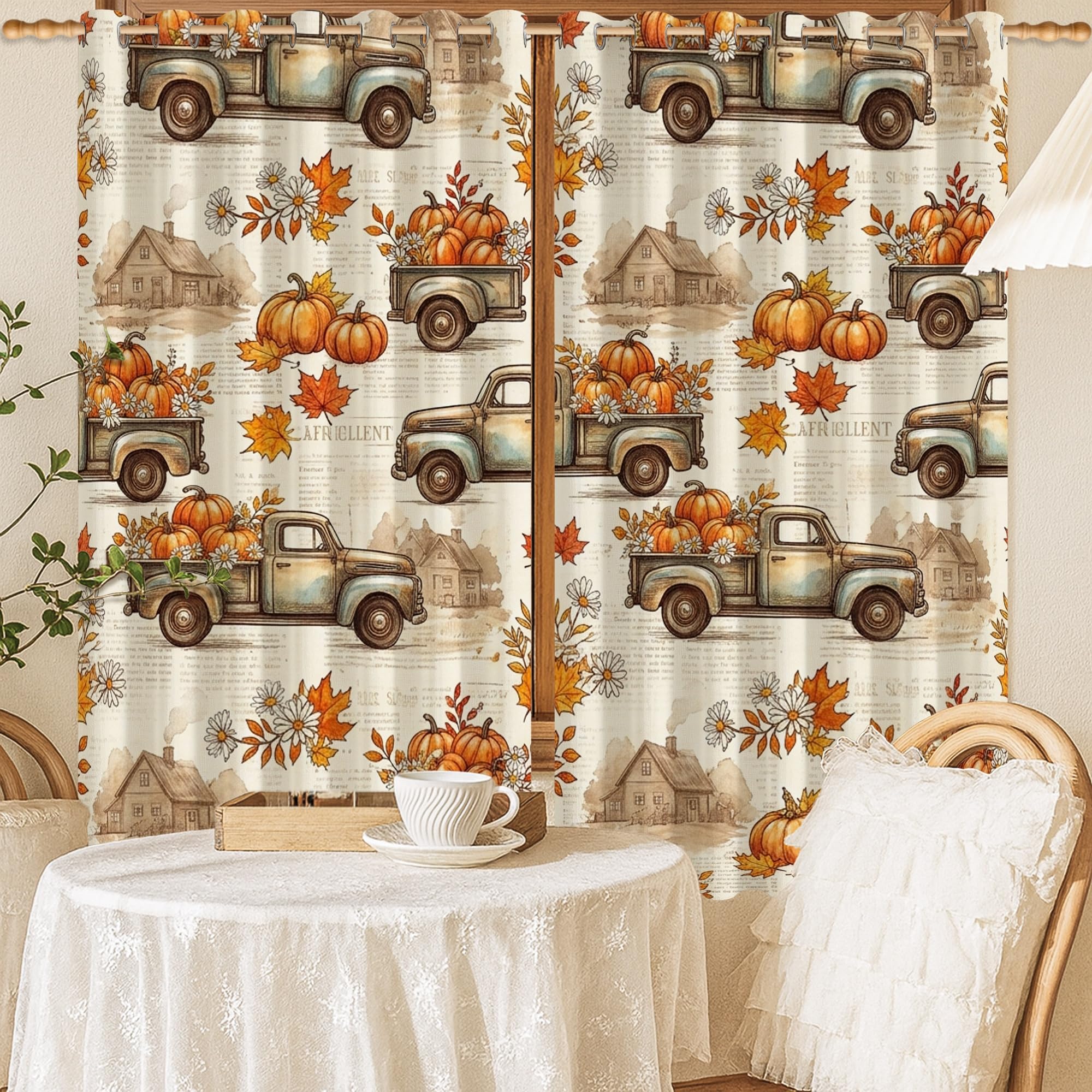 Rideaux occultants motif citrouilles d'automne isolant thermique salon cuisine