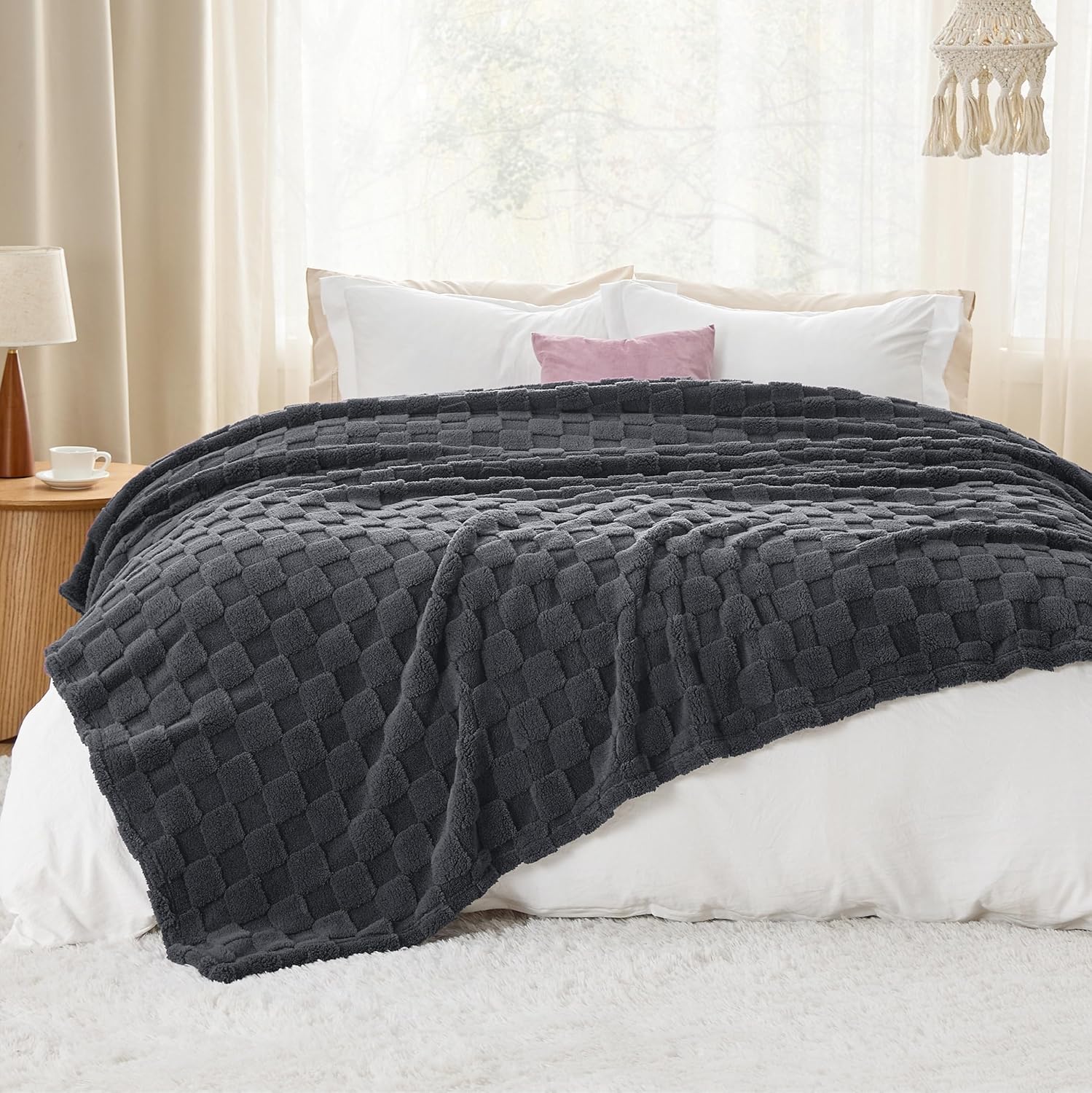 Bedsure GentleSoft Blankets Queen Size for Bed - Super Soft Cozy Blanket for Women Men Girls, Large Fuzzy Fleece Throw for Bedroom Decor, Dark Grey, 90x90 Inches
