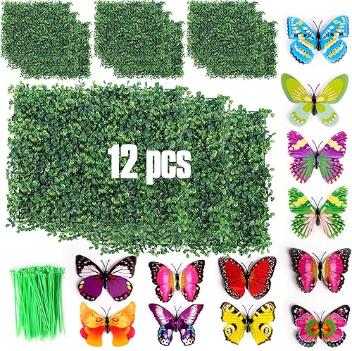 12 fondos de pared de césped de 24 x 16 pulgadas, decoración de pared de césped, paneles de pared de seto de boj, planta de seto topiario con