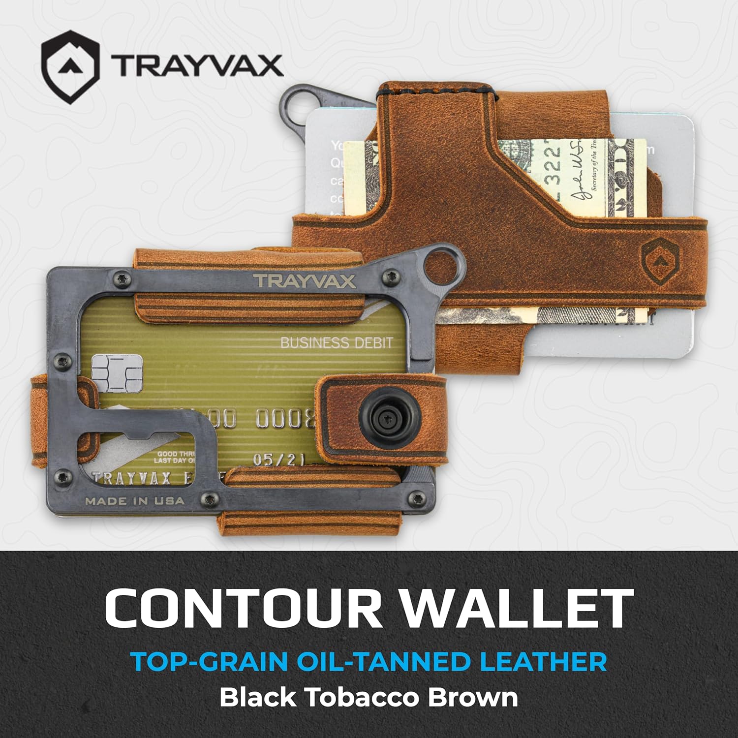 Trayvax Contour Wallet, RFID Front Pocket Money and Credit Card Holder, Minimalist Slim Leather Metal Wallet for Men and Women, Black Tobacco Brown - Image 2