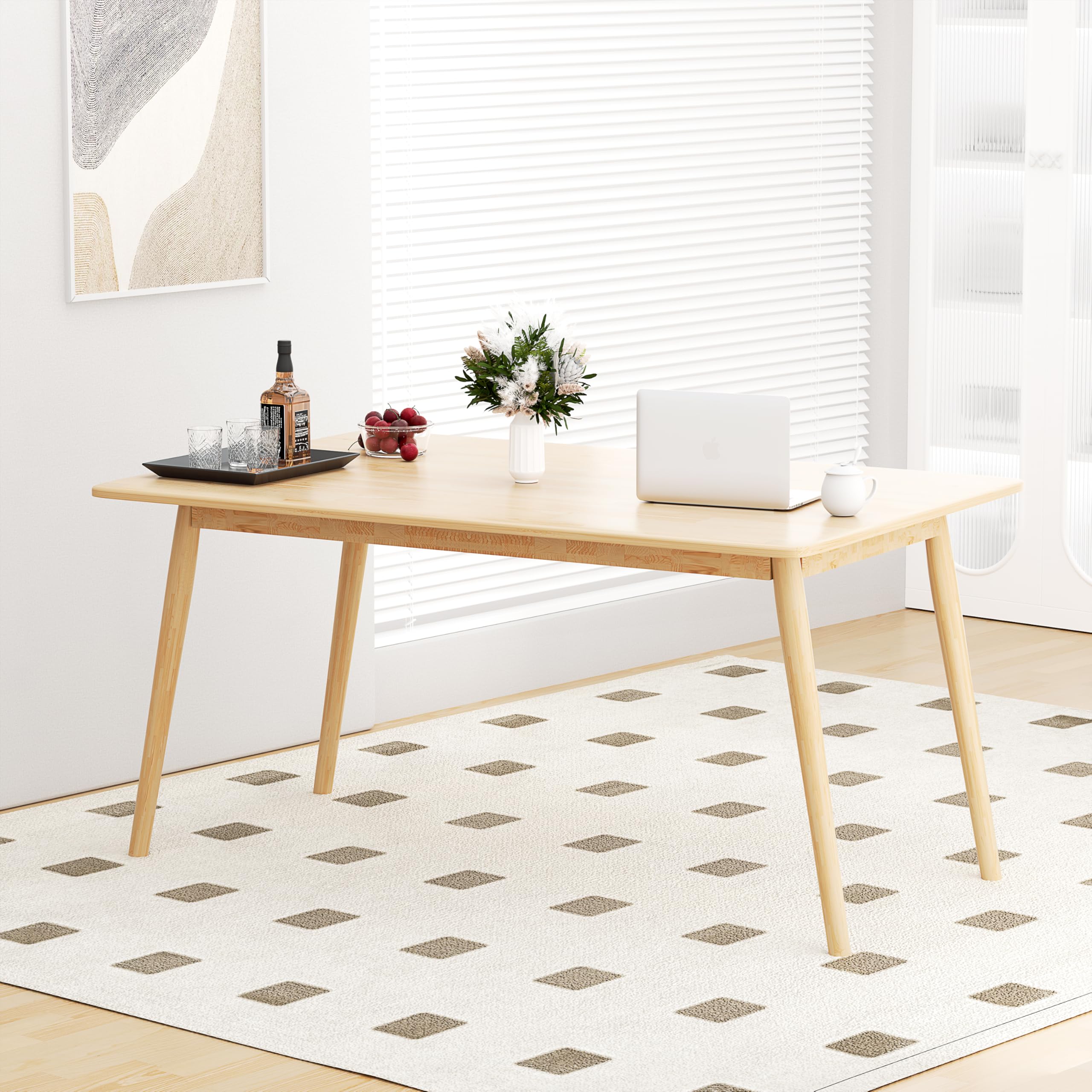 Amazon｜Fosheni モダンオーク長方形木製ダイニングテーブル 59インチ