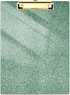 Acrylic Glitter Clipboard, 8.5 x 11 Sparkly Clip Board, Green | Low Profile Gold Clip for Classroom School and Office, Desk Accessories
