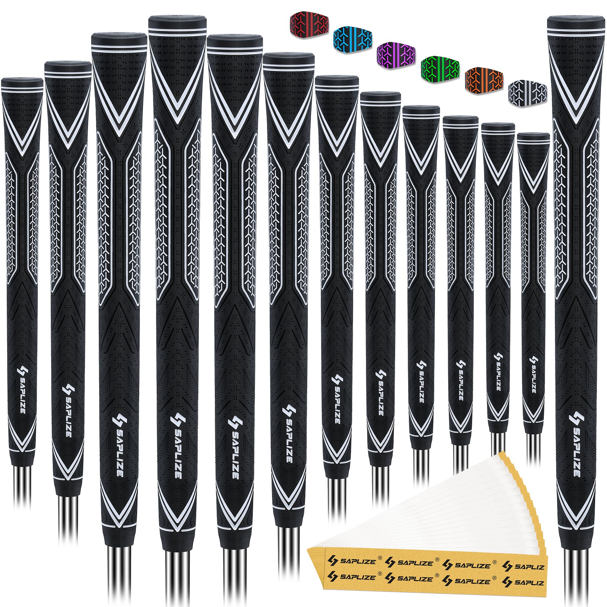 SAPLIZE High-performance Rubber Golf Grips 13 Pack, High Shock Absorption, Non-slip, Choose from 13 Grips with 15 Tapes or Full Regripping Kit, Std/Mid/Jumbo, CC10 Series, Midsize, Blue