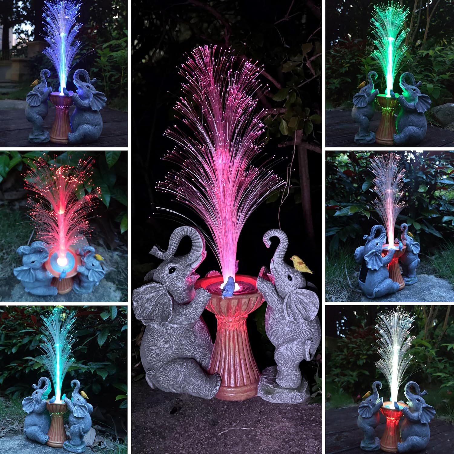 Elephant Solar Garden Statue Outdoor Décor with Colour Changing Optical Fiber Solar LED Light – Elephant Figurine Lights for Outdoor Patio, Yard, Perfect Gardening, Birthday Gifts for Mom - Image 5