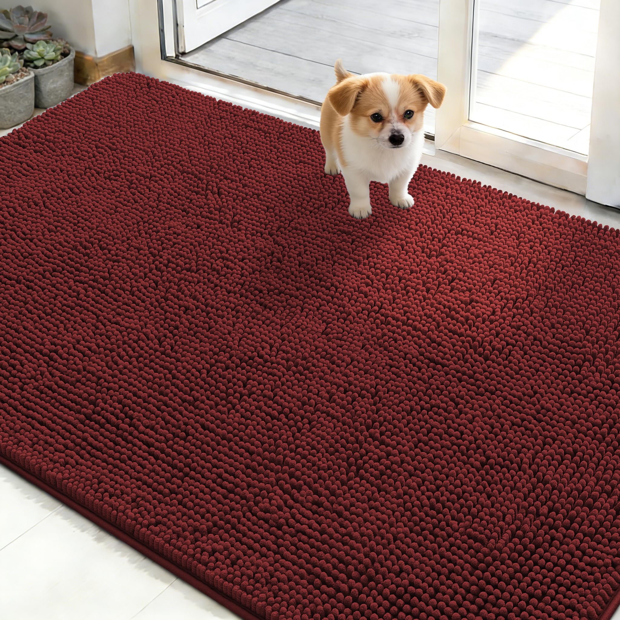 OLANLY Dog Door Mat for Muddy Paws 48x30, Super Absorbent Chenille Mud Mat