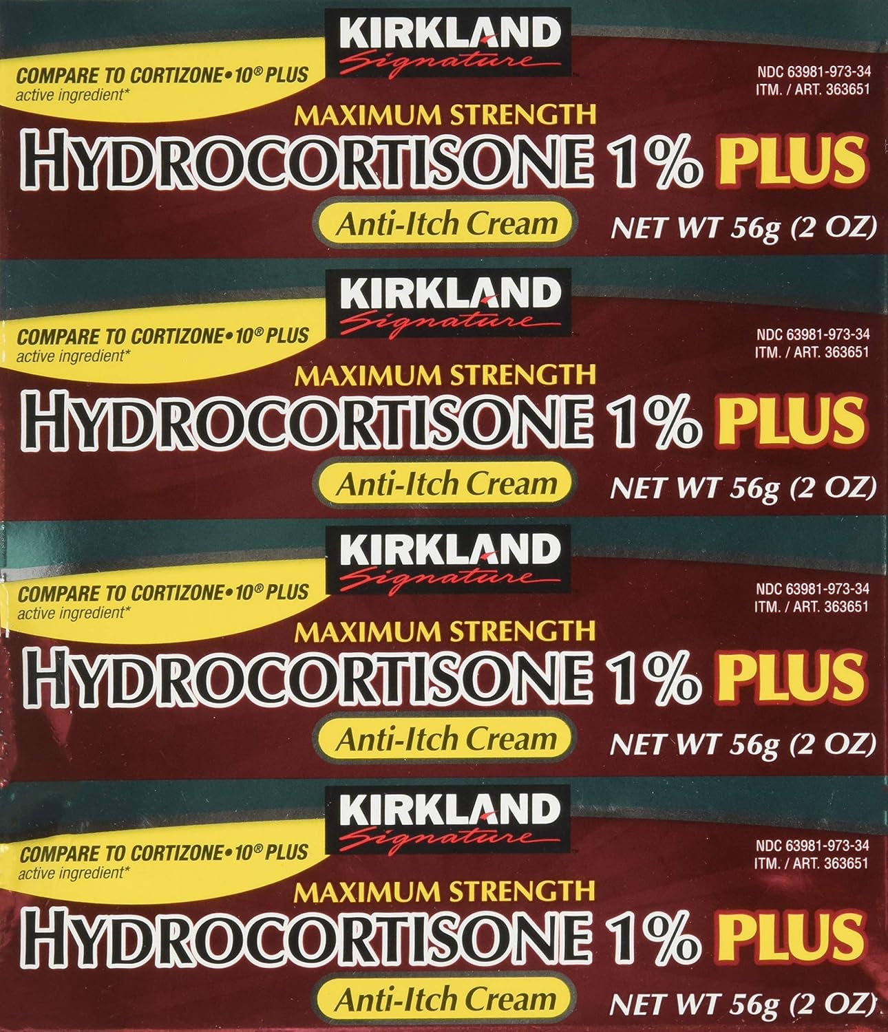 Kirkland Signature Maximum Strength Hydrocortisone Cream 1% with Aloe, 2-ounce pack of 4