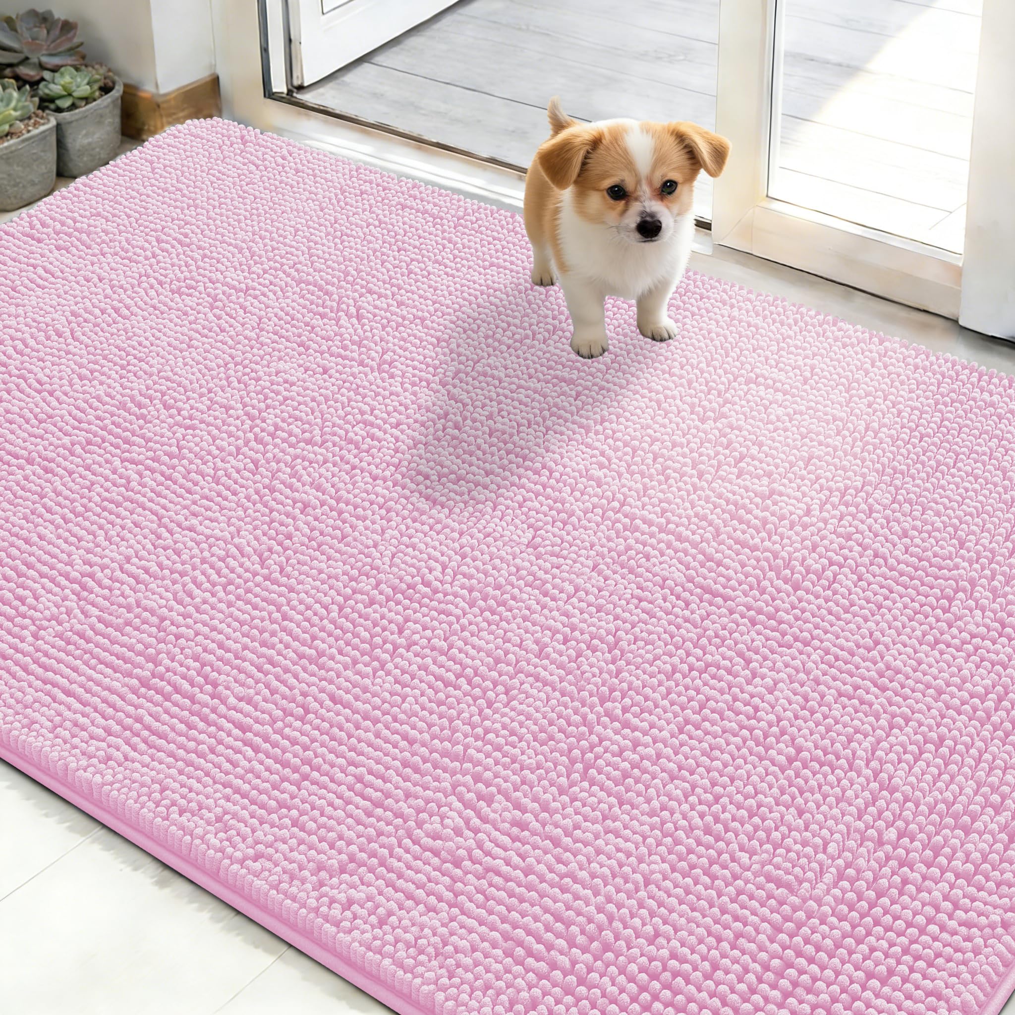 OLANLY Dog Door Mat for Muddy Paws 50x30, Super Absorbent Chenille Mud Mat