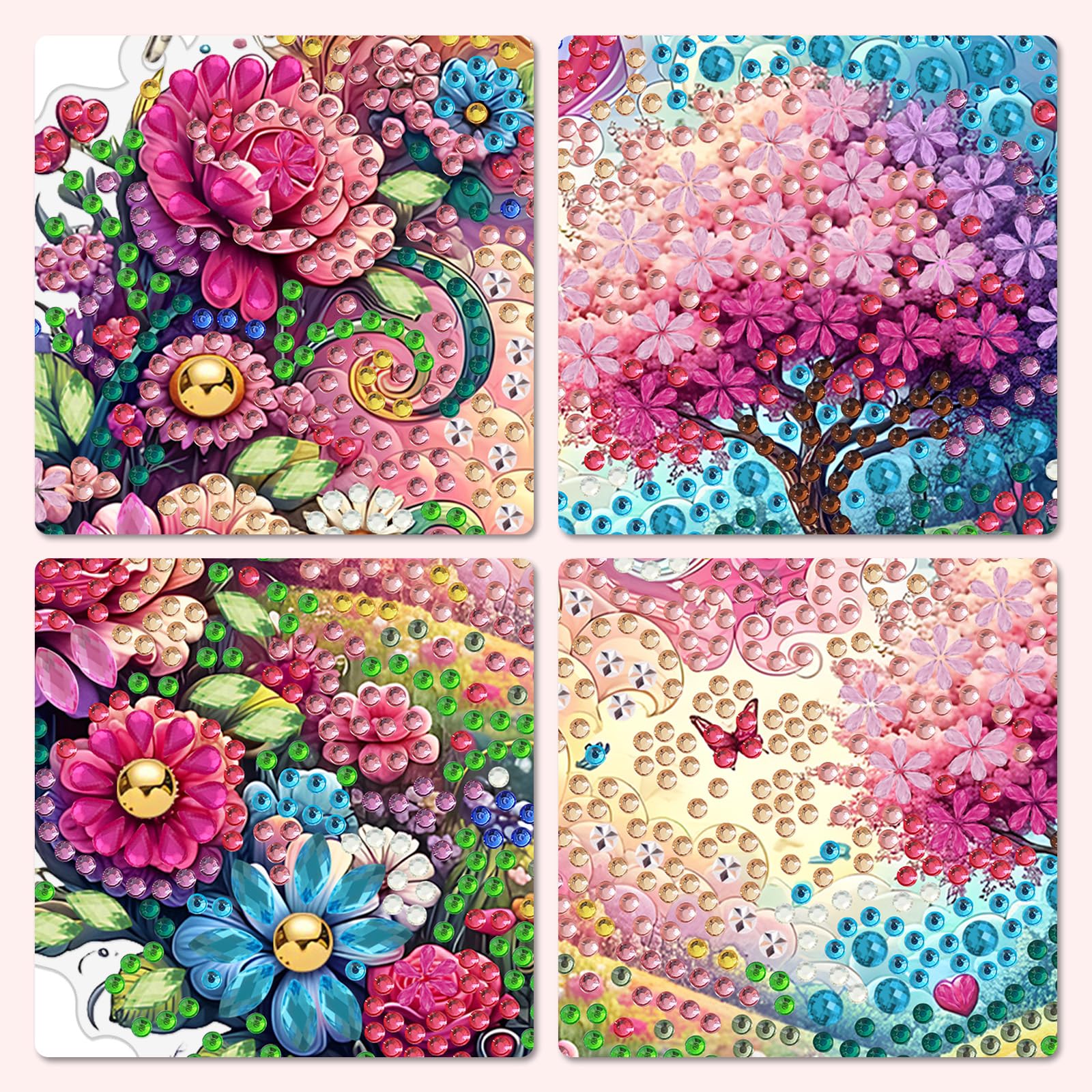 MXJSUA Flowers Landscape Window Diamond Art Hanging Kits for Adults Beginners, DIY Acrylic Special Shaped Crystal Diamond Gem Drill Pendant Art Painting Ornament for Home Wall Decor Gift 20x20cm - 3