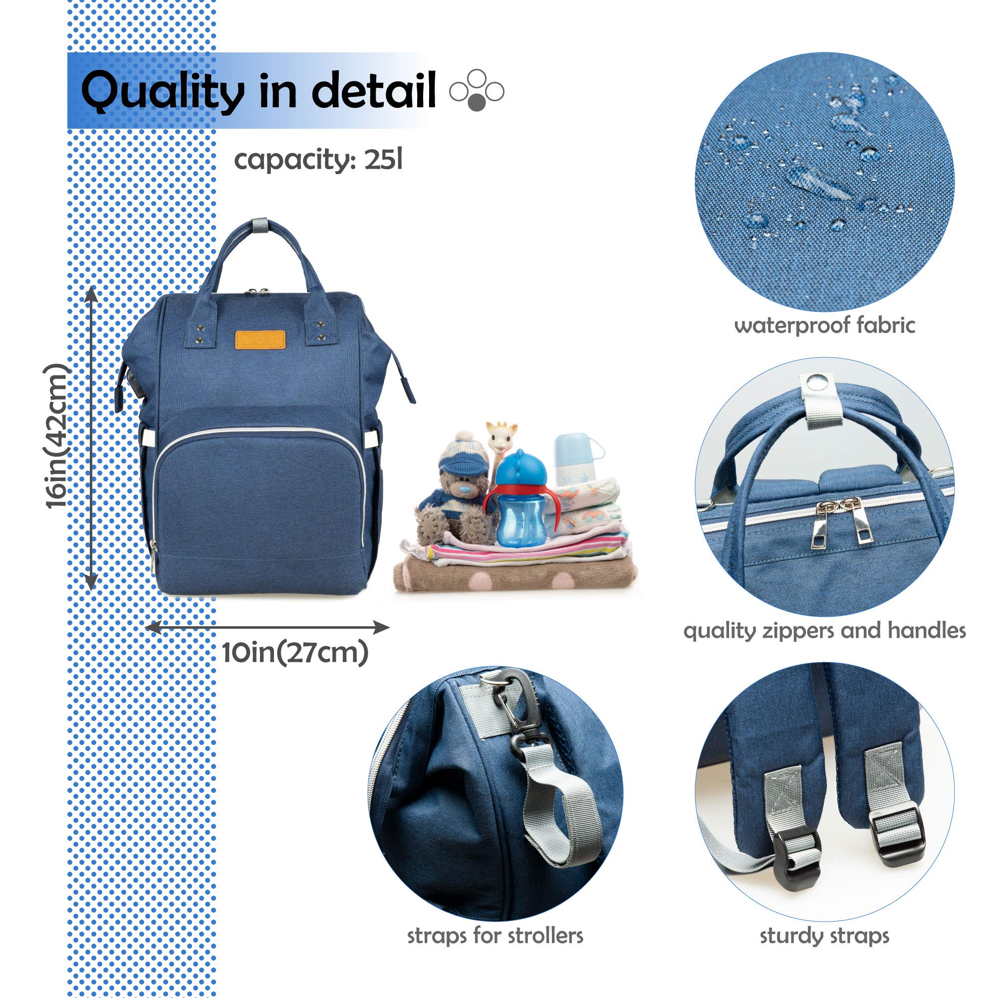 Zaino Mamma, Multifunzione Neonato Borsa con USB per Viaggio, Grande Capacit (Blu scuro)