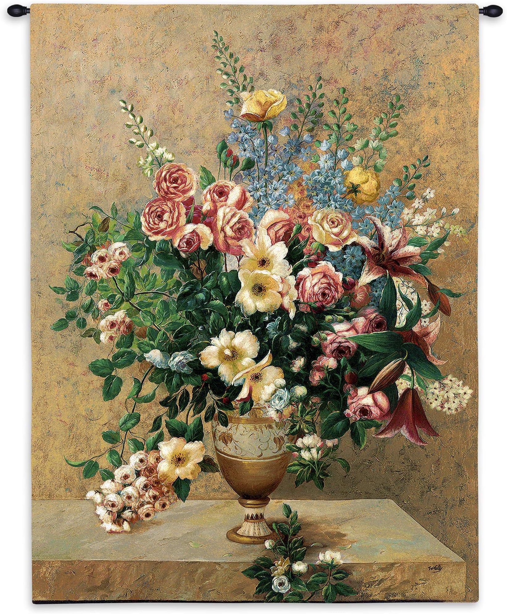 Morning Blossoms by Welby | Woven Tapestry Wall Art Hanging | Extravagant Floral Bouquet Still Life | 100% Cotton USA Size 53x40