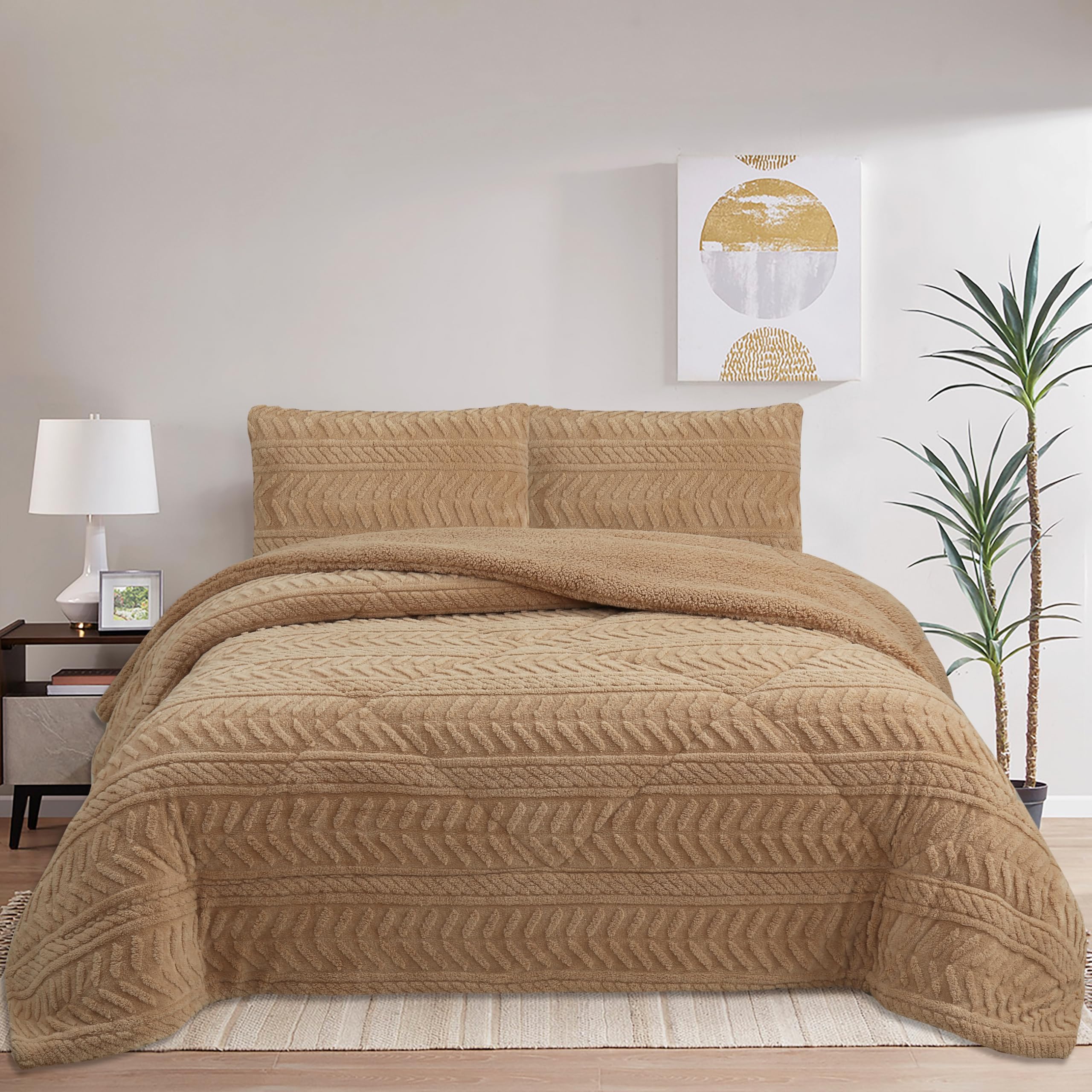 NH NOVOTEXTIL HOGAR Edredón Invierno Sherpa Cama 90 (180x260) Extra Grueso 560gr/m2 Efecto Borreguito - Edredón Suave, Cálido y Transpirable con 1 Funda Almohada (50x70) (Crimea Beige)