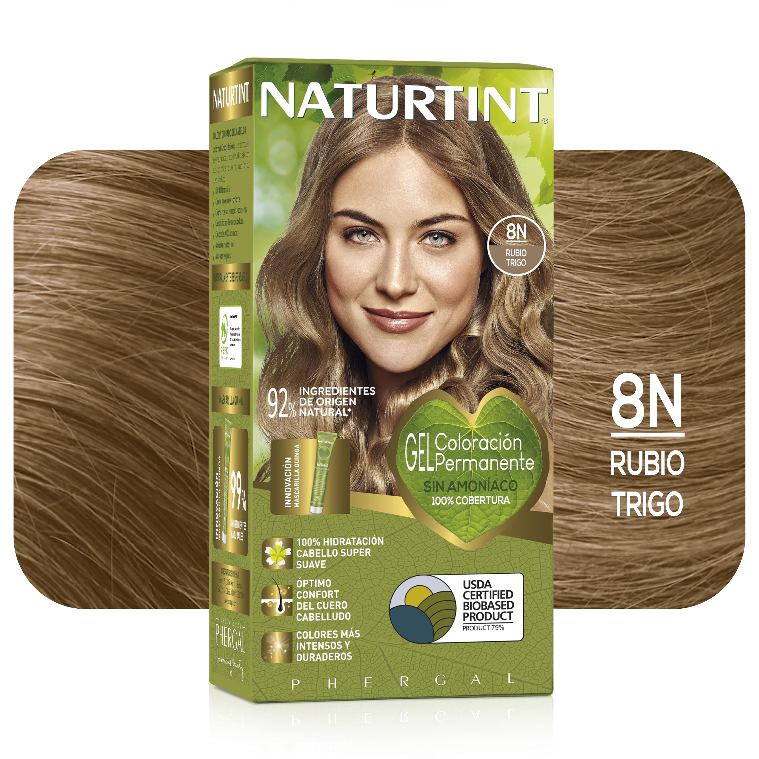 NATURTINT Biobased, Coloración Permanente Sin Amoniaco, Tinte para el Cabello con Ingredientes Naturales, Color Intenso, Natural y Duradero, 8N Rubio Trigo, 170ml (el empaque puede diferir)