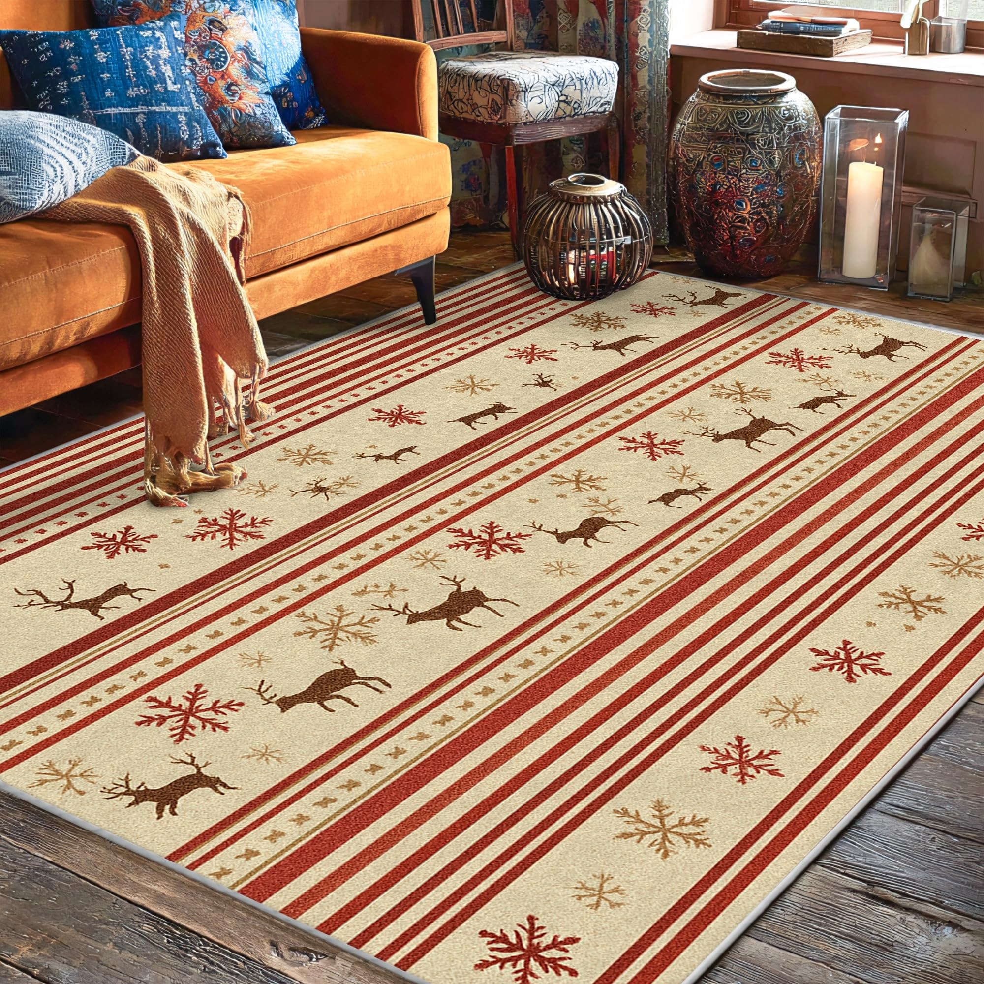 Tapis de Noël rectangulaire 1,5 x 2,1 m pour salle de classe et école