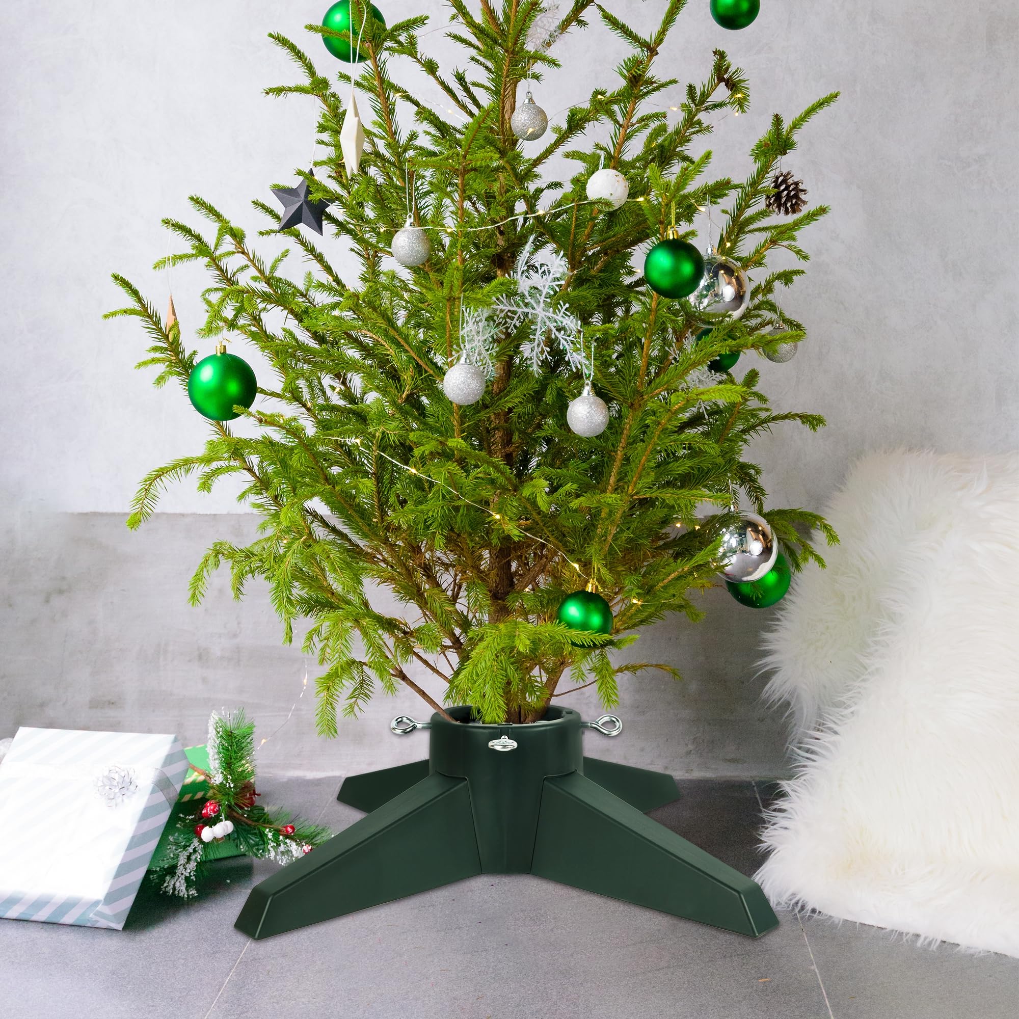Support de Sapin de Noël Base en Métal pour Arbre Artificiel Construction en Acier Robuste Pieds Pliables Installation Facile Support Robuste pour Usage Intérieur Extérieur Diamètre 11.8 Pouces