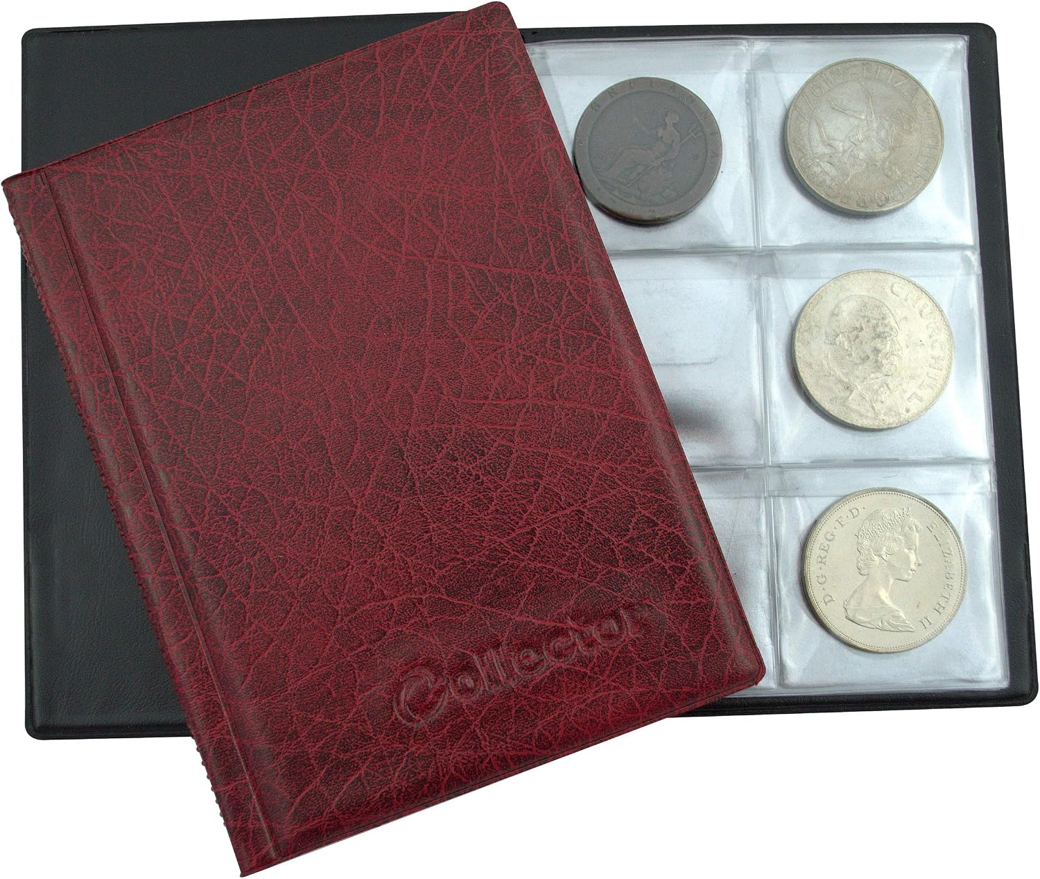 COLLECTOR - Coin Album for 48 Large Coins - Compatible with Crown  5  5 10  20  25  30  and  50 Diameter 30-45mm Scrapbook - Red