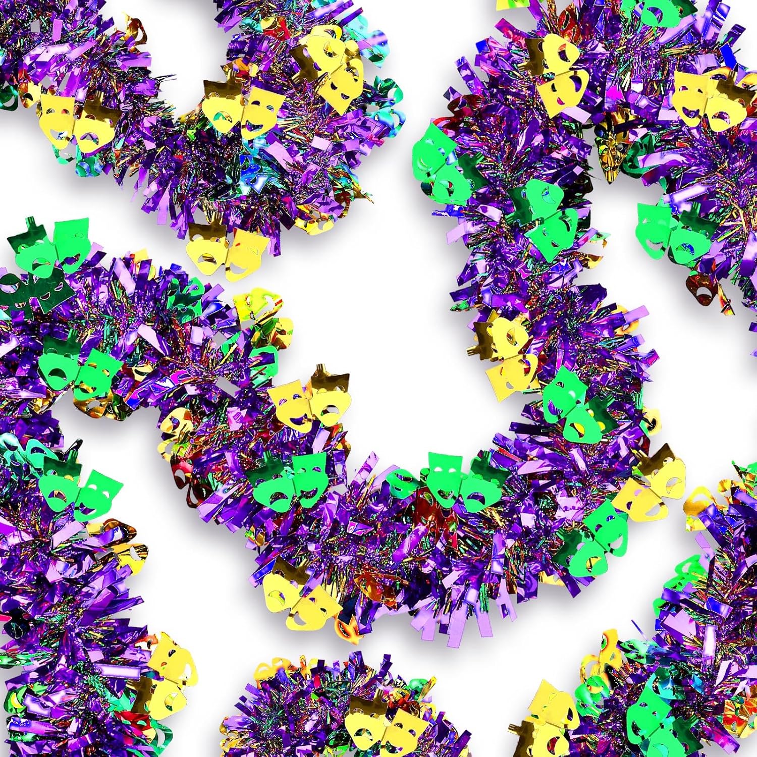Daifunli 2 Pcs 80 ft Mardi Gras Tinsel Garland Decoration Gold Green Purple Metallic Twist Fringe Tinsel Glittering Hanging Carnival Garland for Mardi Gras Indoor Outdoor Float Home Party Deocoration