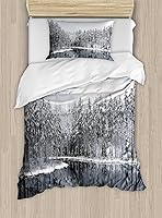 Vista 318 de Ambesonne Juego de funda de edredón color menta, líneas onduladas horizontales a rayas blancas abstractas de tonos suaves, exhibición de arte