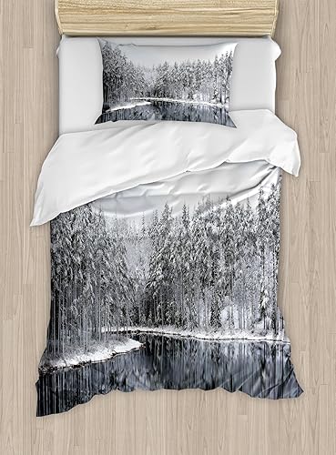 Miniatura 318 de Ambesonne Juego de funda de edredón color menta, líneas onduladas horizontales a rayas blancas abstractas de tonos suaves, exhibición de arte