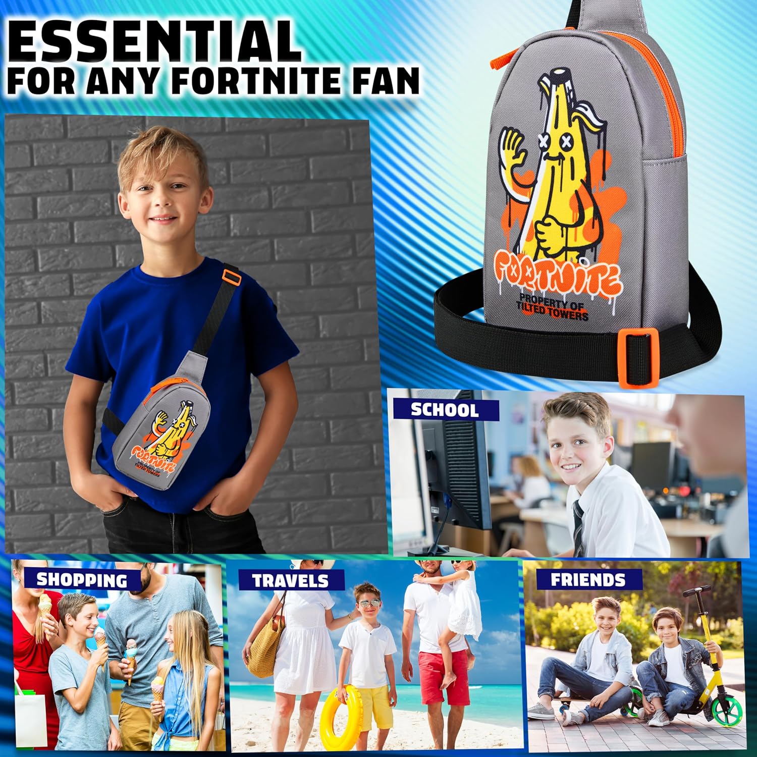 Fortnite Crossbody Bag for Boys Teens with Adjustable Straps Chest Bag Travel Essentials Wallets Phone Cool Gifts for Gamers image 3