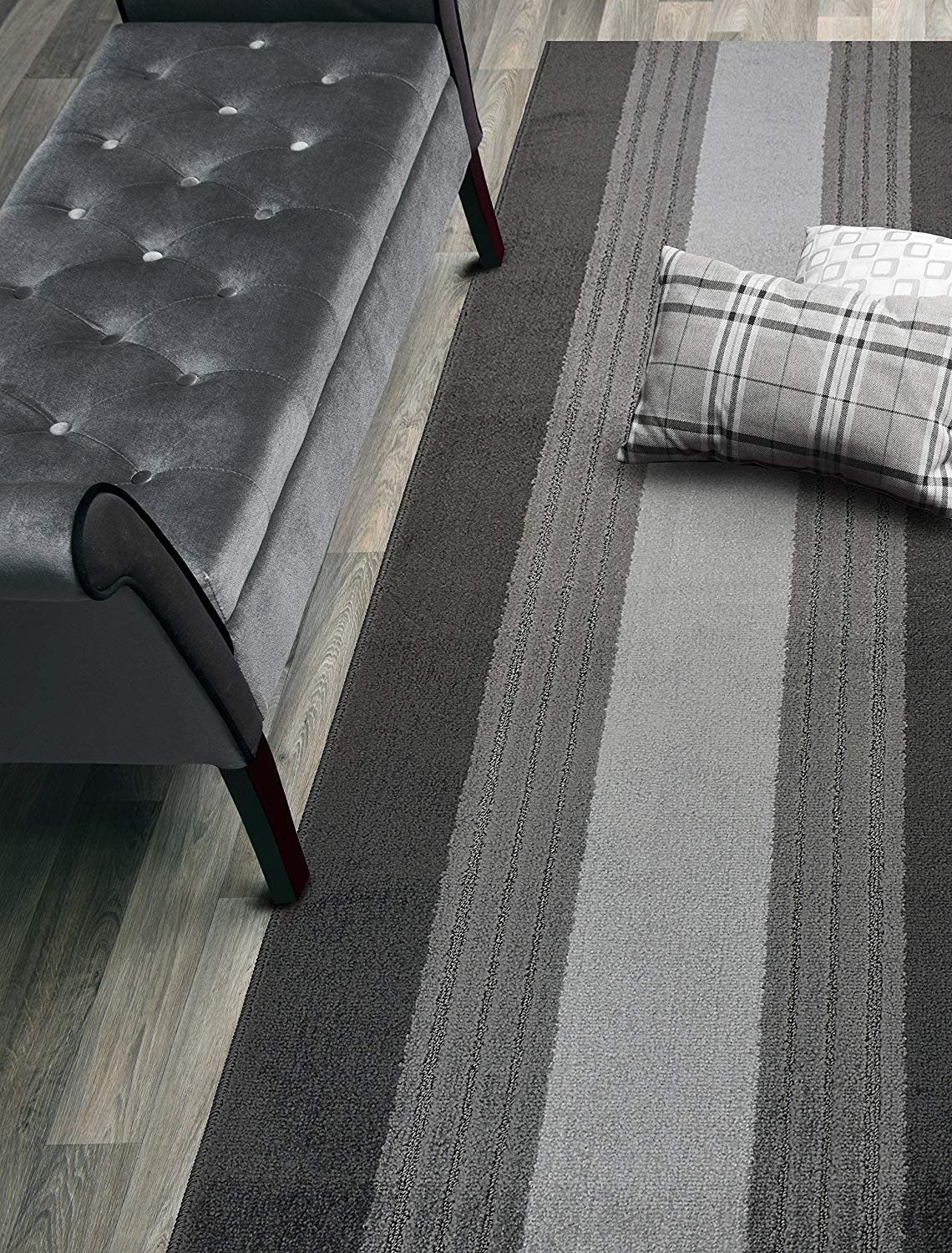 ORFA HOME Custom Size Hallway Runner Rug, Slip Resistant, 26 Inch Wide X Your Choice of Length, Lines Anthracite, 26 Inch X 22 feet