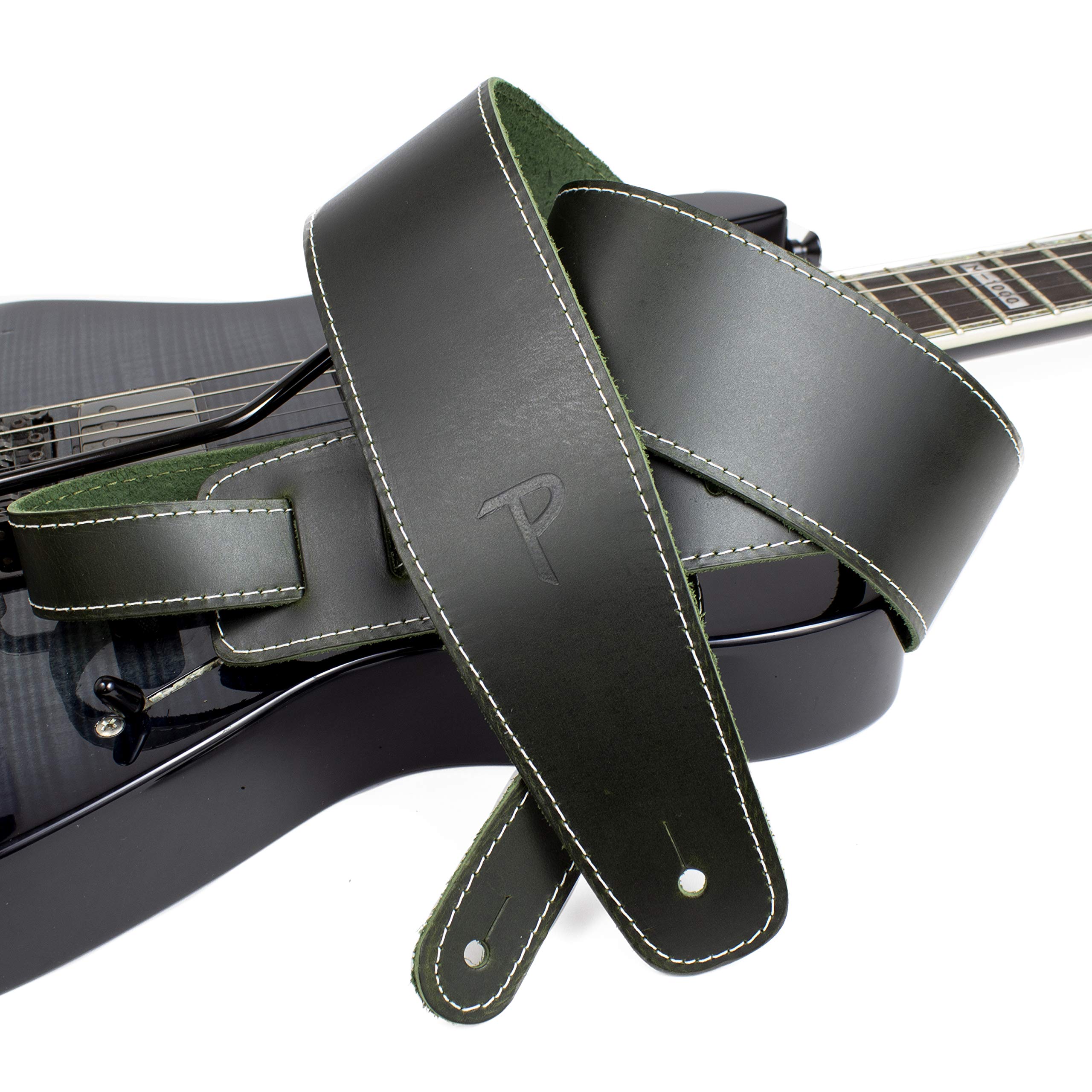 Perri's Leathers Ltd. - Tracolla per Chitarra - Pelle di Baseball (serie) - Verde - Regolabile - Per Chitarre Acustiche/Elettriche/Bassi - Fabbricata in Canada (SP25S-7052)