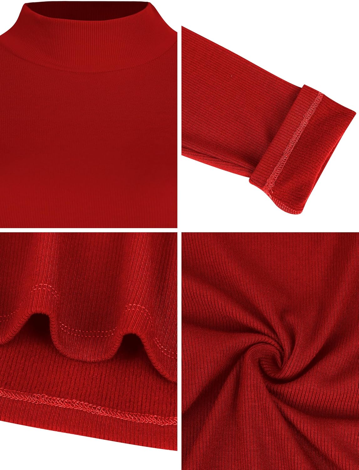 Laughido Women's Mock Neck Long Sleeve Ribbed Knit Fleece Slim Fit Casual Basic Crop Top Tee Shirt 2025 Trendy - Image 7