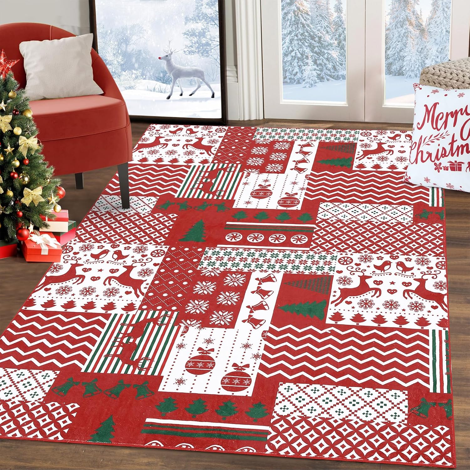 LuxFocus Boho Rug Christmas Area Rug Carpet for Living Room NonSlip