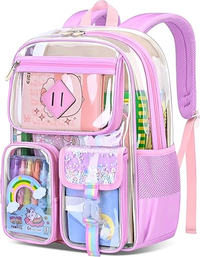 Miniatura 8 de Mochila transparente para hombre, mochila impermeable, escuela secundaria negra, escuela secundaria y universidad, Rosado, Estándar, Casual moderno