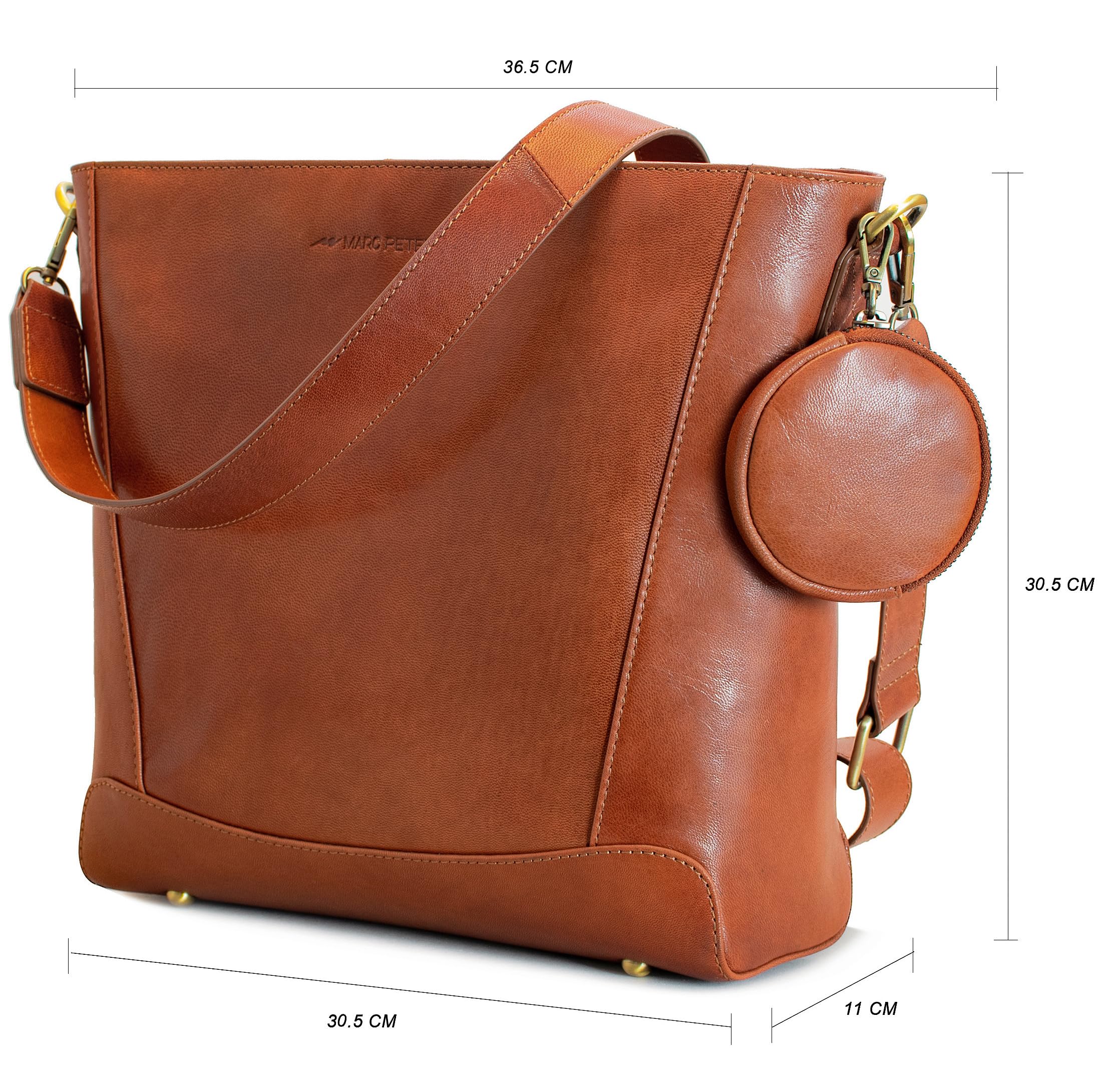Marc Peter Vintage Umhängetasche Charwig | Schultertasche Crossbody Bag aus Leder | Handtasche für Damen - Braun