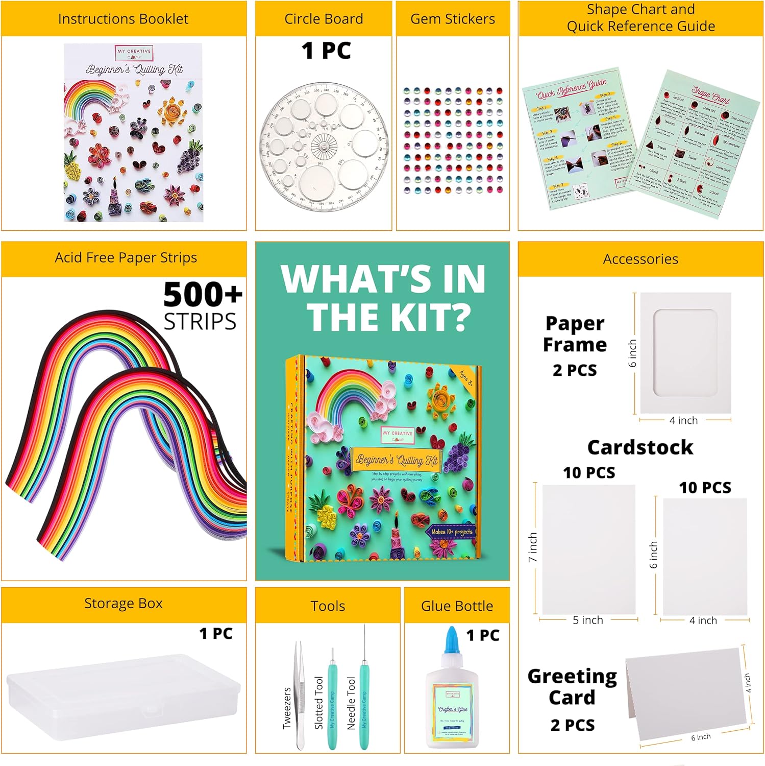 12 Pack Bulk My Creative Camp Beginner's Quilling Kit for Kids and Adults, DIY Craft Kit for Kids and Adults, Paper Quilling Kit for Beginners with Tools, Instructions & Storage Box, Makes 10+Projects