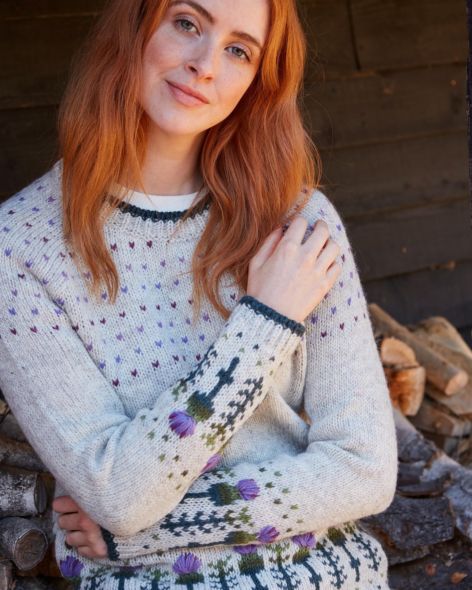 Pachamama Maglione da donna in lana lavorato a mano con cardo scozzese color farina d'avena fatto a mano spesso caldo pullover maglione commercio equo e
