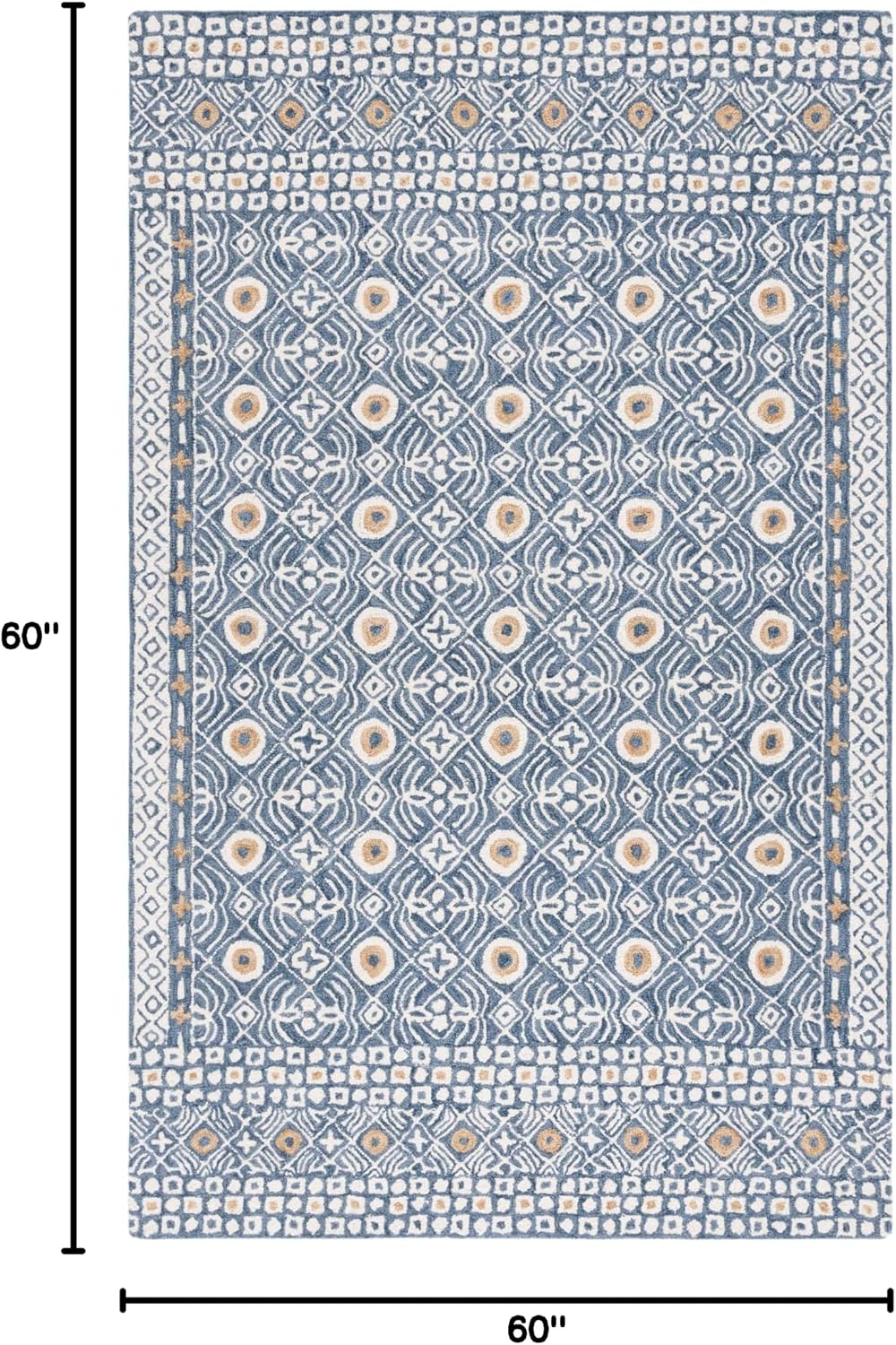 SAFAVIEH Micro-Loop Collection Area Rug - 5' Square, Blue & Ivory, Handmade Wool, Ideal for The Living Room, Dining Room, Bedroom (MLP801M-5SQ)