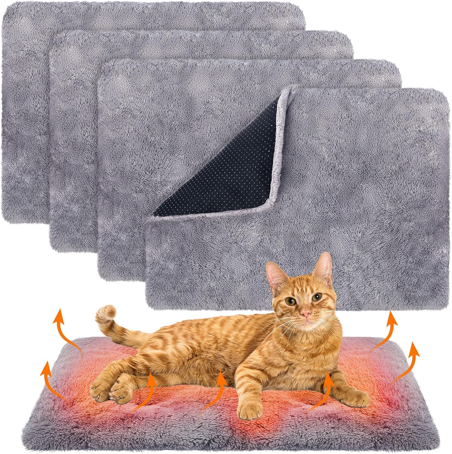 4 Pack Self Warming Cat Bed Pad Self Heating Extra Thermal Cat and Dog Bed Mat 14 x 19.5 Inches Reflects Body Washable Pet Heating Pad Blanket for Cage Indoor Outdoor