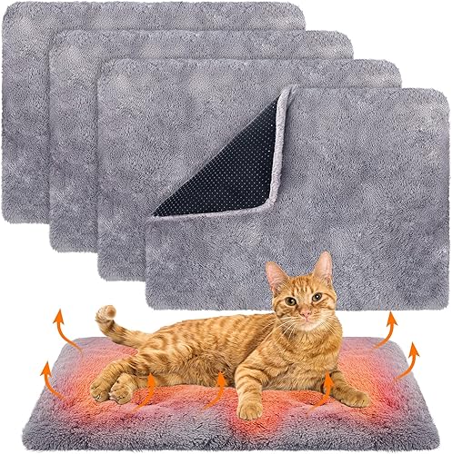 Paquete de 4 almohadillas de cama autocalentables para gatos, extra térmicas, para gatos y perros, de 14 x 19.5 pulgadas, refleja el cuerpo,