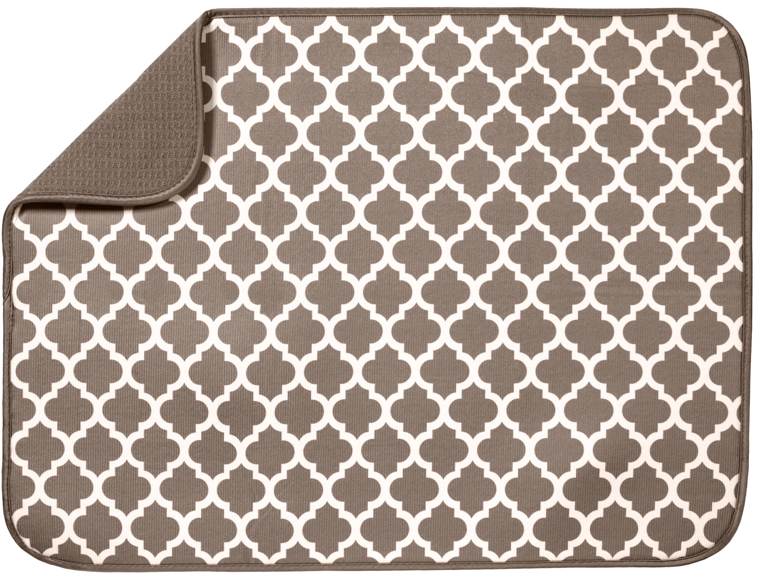 S&T INC. XL Microfiber Dish Drying Mat, 18" x 24", Taupe Trellis