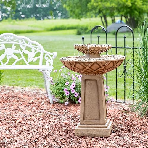Miniatura 5 de Sunnydaze Fuente de agua para exteriores con flores biseladas característica de agua de 2 niveles para patio trasero y fuente de jardín para patio