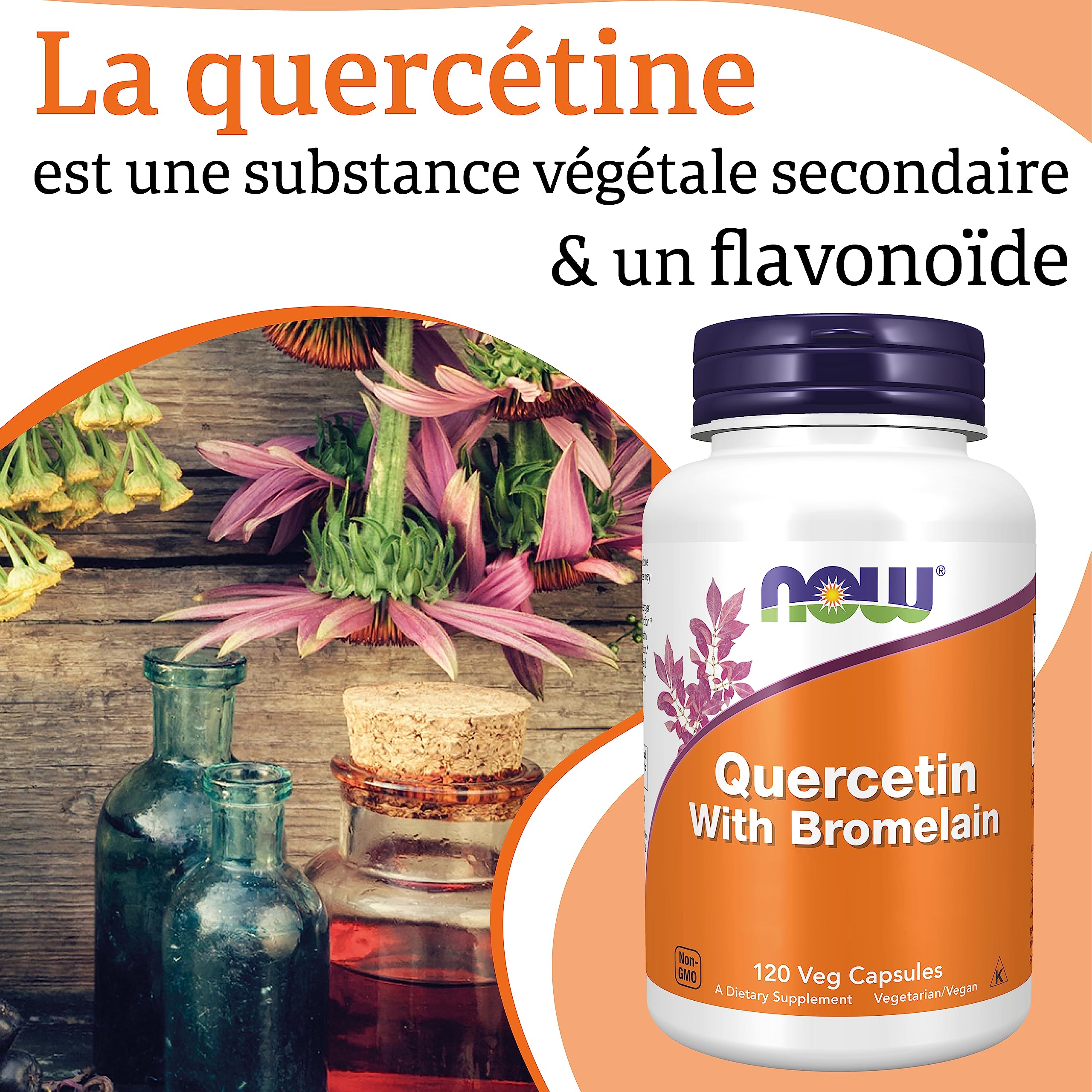 Now Foods, Quercétine avec Bromélaïne, 120 Capsules végétaliennes, Testé en Laboratoire, Bioflavonoïde, Sans Gluten, Sans Soja, Végétarien