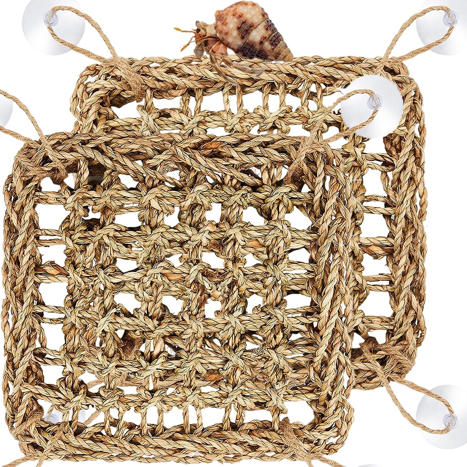 2 Pack Hermit Crab Hammock Reptile Hermit Crab Net Lounger Lizard Bearded Dragon Hermit Crab Climbing Toys Tank Accessories Habitat Seagrass Mat Bed for Chameleon Gecko Iguana Small Reptiles