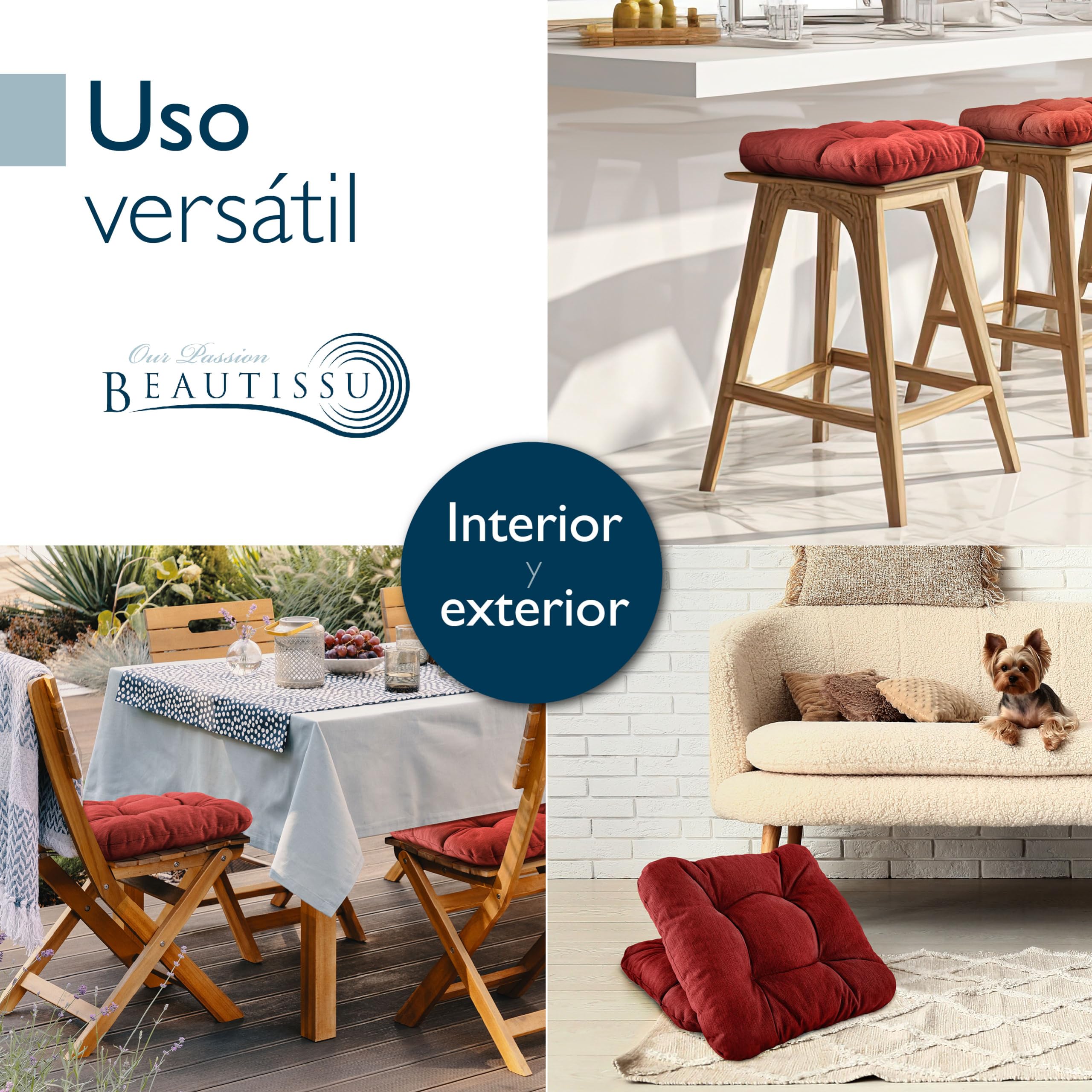 Beautissu 4X Cojines de Silla Premium 35x35 cm - Cojines Interior y Exterior Acolchado de Espuma Resistente de 8 cm de Grosor, Made in EU - Rojo - HighLux SK