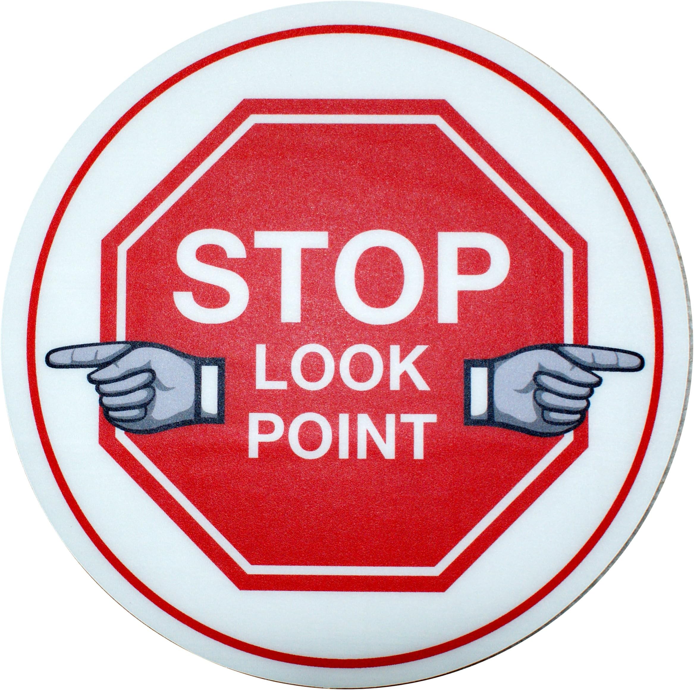 ifloortape 12 Inch Diameter Stop Look Point Industrial Safety Sign with Aggressive Adhesive for Heavy Duty Traffic on Most Smooth Surface Types (1 Sign)