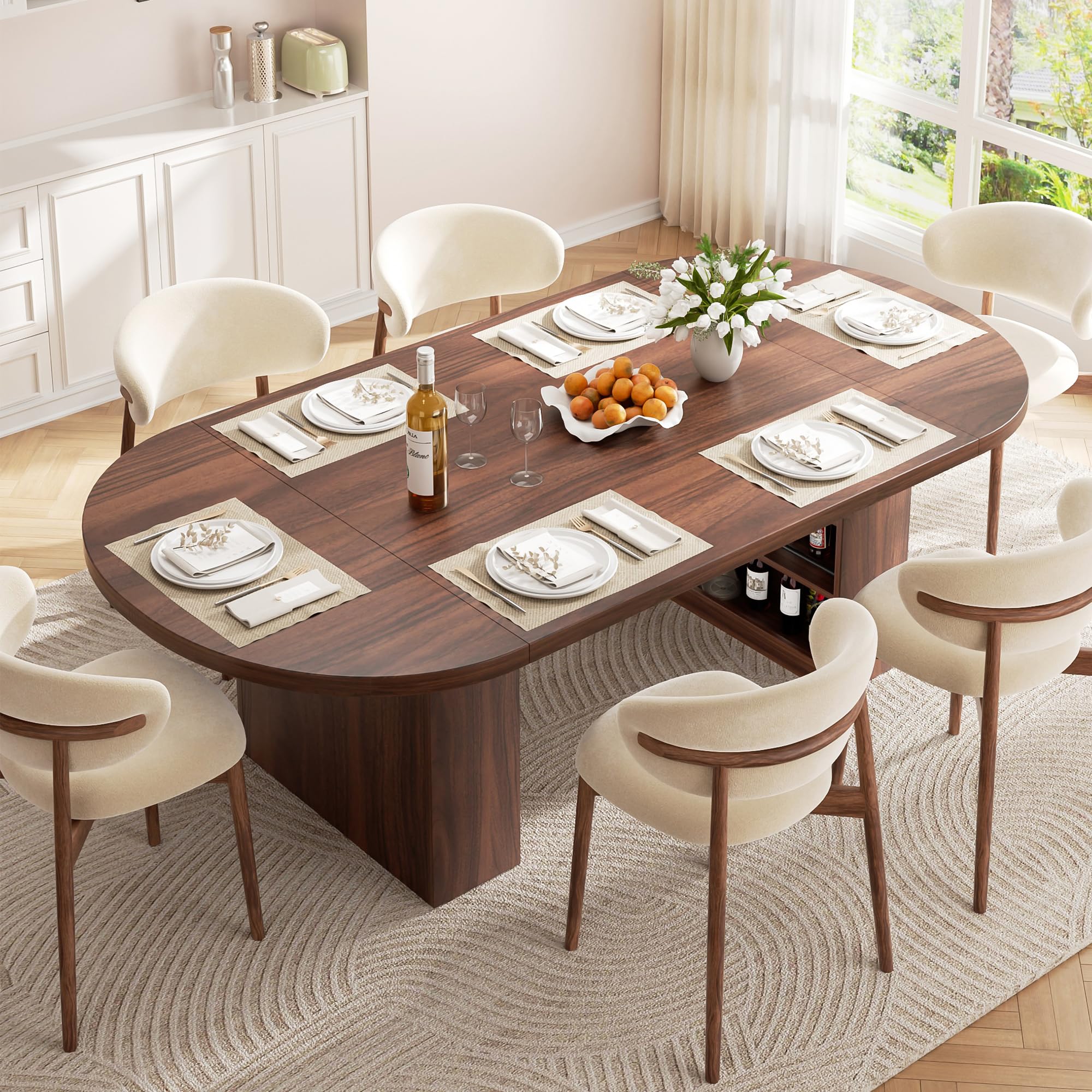 Jocoevol Esstisch 180x80 cm Oval, Massiver Küchentisch mit Stauraum in Seitenschränken, Esszimmertisch für 6-8 Personen, Robust bis 180 kg für Küchen und Esszimmer, Nussbaum