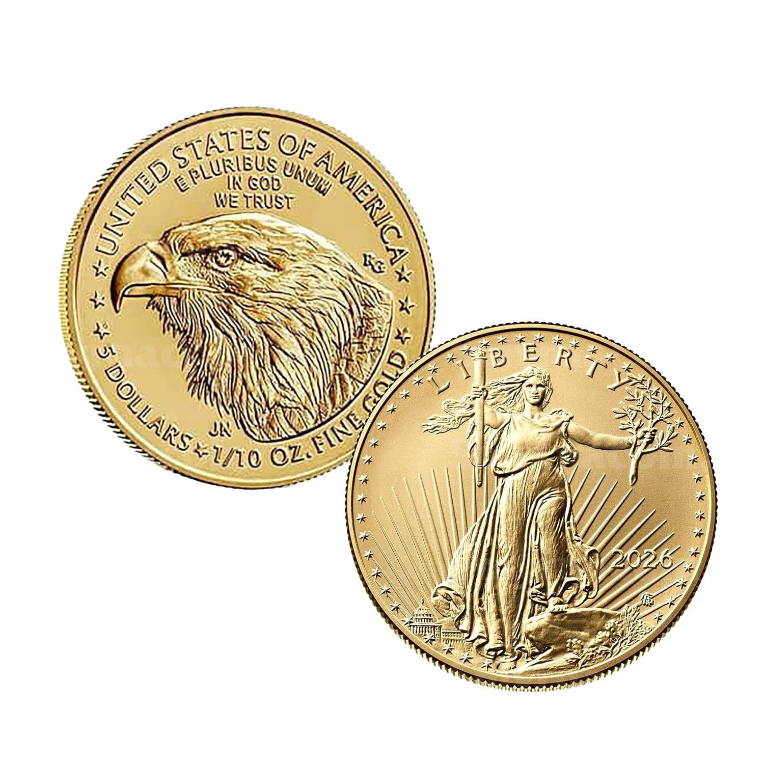 2026 American Gold Eagle 1/10th Ounce Coin .9167 Fine Gold in Black Tetra Holder - Smyrnacoin Dollar Uncirculated