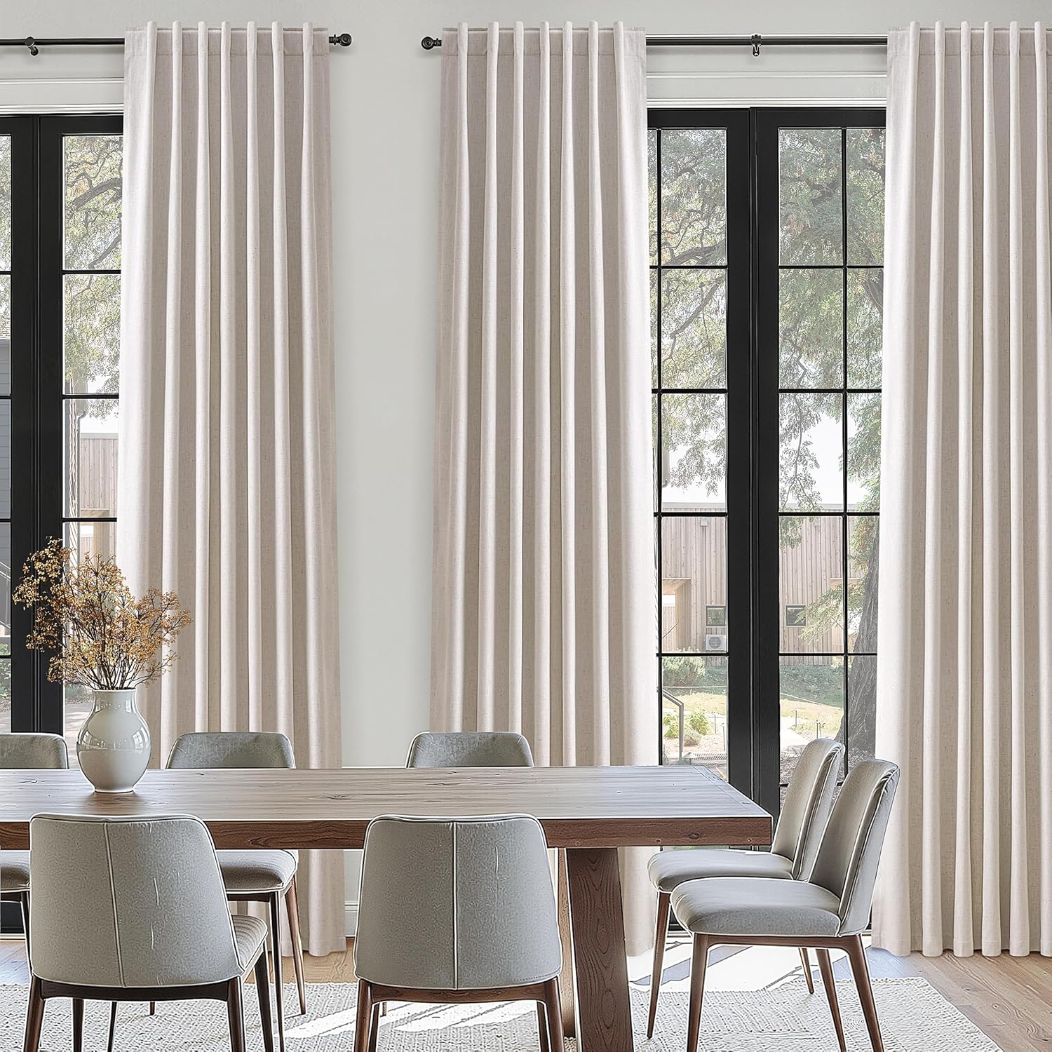 Joywell Extra Long 100% Blackout Linen Curtains 156 Inches Light Cream Black Out Curtain 13ft Neutral Boho Farmhouse Drapes with Back Tab for Bedroom Living Room High Ceiling Window 1 Panel 52x156