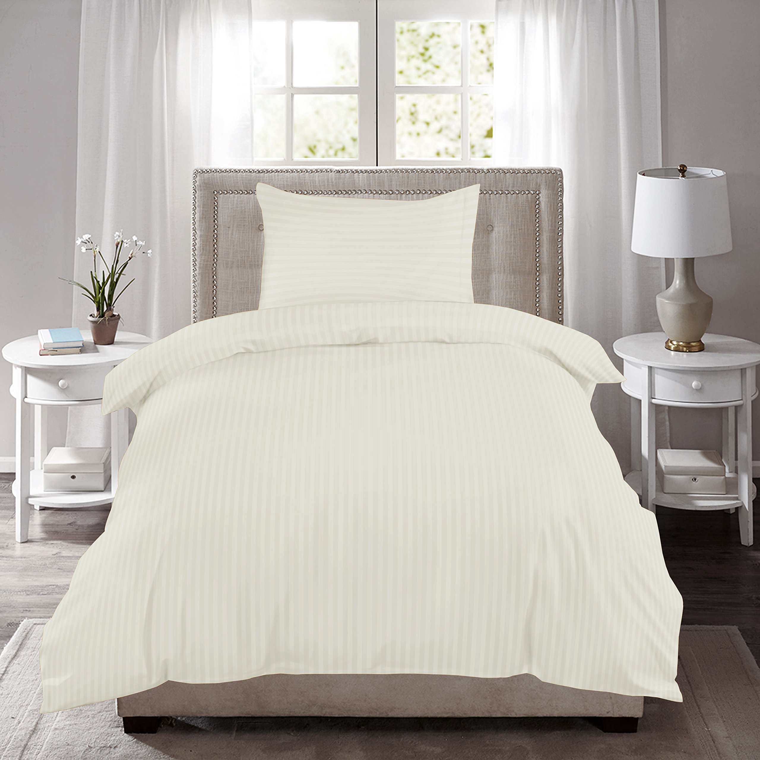 HUESLAND by Ahmedabad Cotton 220 TC Striped Cotton Single Duvet Cover with Pillow Cover, Ivory-image-41
