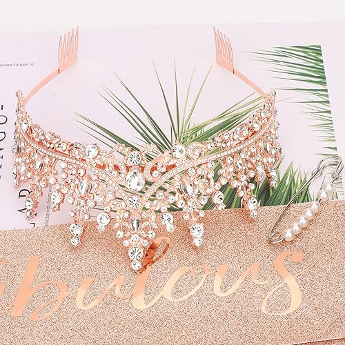 Miniatura 7 de CIEHER Corona de 40 cumpleaños + banda de cumpleaños de 40 años + juego de pines de perlas, regalos de cumpleaños 40 para mujeres amigas,